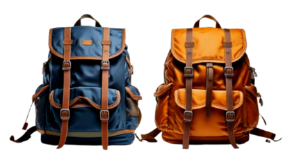 Travel and Education Gear Collection – Modern and Vintage Backpacks, isolated on transparent background