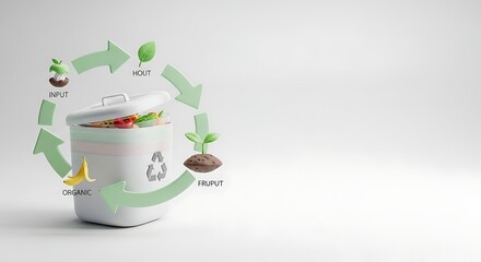 Sustainable living concept showing food waste composting cycle, promoting eco-friendly practices for a greener planet and a healthier future for generations