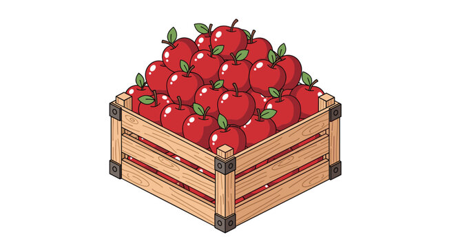 Freshly harvested vibrant red apples in wooden crate perfect for autumn harvest festivals, farmers markets, and healthy eating promotions
