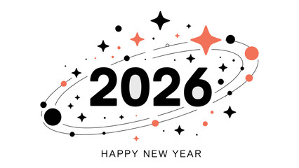New Year 2026: A festive design heralding the arrival of the New Year, featuring an elegant, modern style for the upcoming year's celebration, with a cosmic touch.