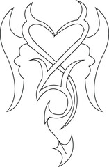 Simple Devil Demon Heart Outline – Tribal Minimal Line Art