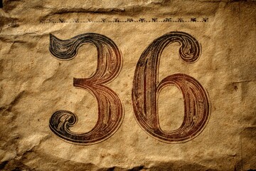 Vintage Paper Background Featuring Ornate Number Thirty-Six Design