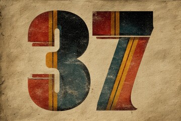 Vintage Colorful Number 37 on Textured Background for Design Use