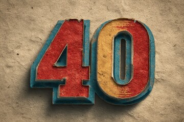Vintage Colorful Number 40 in Retro Style on Textured Background