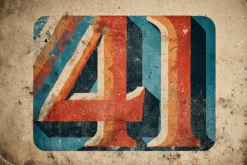 Vintage Retro Style Number 41 Design with Grunge Texture Effect