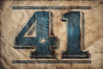 Vintage Number 41 Design on Aged Paper Background Detail