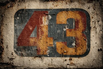 Grunge Wall Art with Number 43 in Vintage Style and Texture