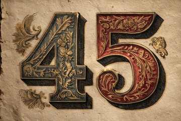 Ornate Vintage Number 45 with Decorative Floral Patterns