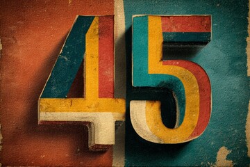 Vintage Colorful Number Four Five on Textured Background