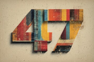 Colorful Vintage Number 47 with Textured Background and Shadows