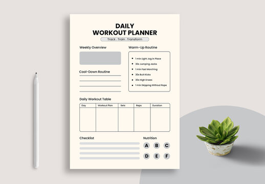 Modern And Clean Workout Planner Layout