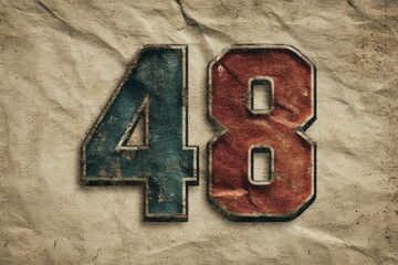 Vintage Style Number Forty-Eight on Textured Paper Background