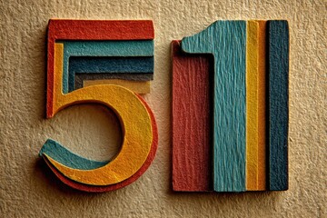 Colorful Vintage Wood Numbers 5 and 1 on Textured Background