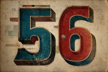 Vintage Style Number 56 with Distressed Texture and Colorful Background