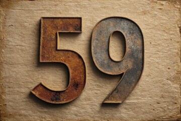 Vintage Rusty Number Fifty-Nine on Textured Background Surface