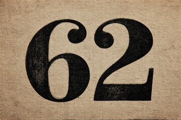 Vintage Letterpress Print of Number Sixty-Two on Textured Background