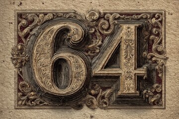Ornate Vintage Number Sixty-Four Design on Textured Background