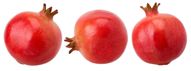 Three pomegranates isolated, transparent PNG, PNG format, fresh