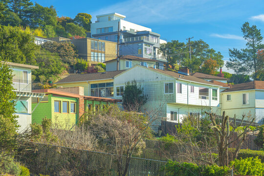 Cluster of houses on a hilltop in Berkley california.