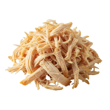 Pile of shredded chicken isolated on transparent background, perfect for tacos, salads, or sandwiches, offering a versatile and convenient protein source for quick and easy meal preparation