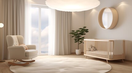 Serene nursery with rocking chair and crib creates soothing atmosphere for baby's comfort and peaceful sleep, ideal for lifestyle and interior design