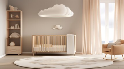 Dreamy nursery decor with cloud light and rocking chair creates calming space for baby, perfect for lifestyle blogs and parenting resources