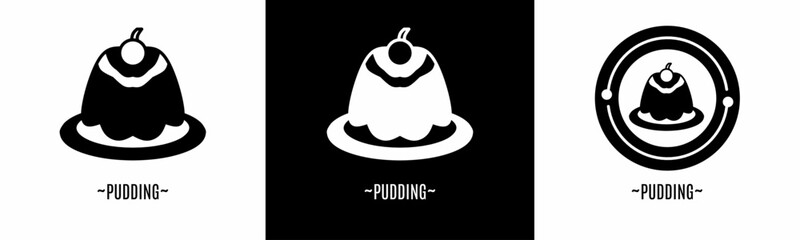 Pudding icon set. Collection of black logos. Stock vector