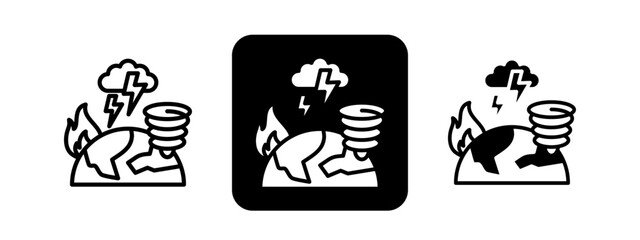 Natural Disaster Solid color and black line drawing vector illustration set