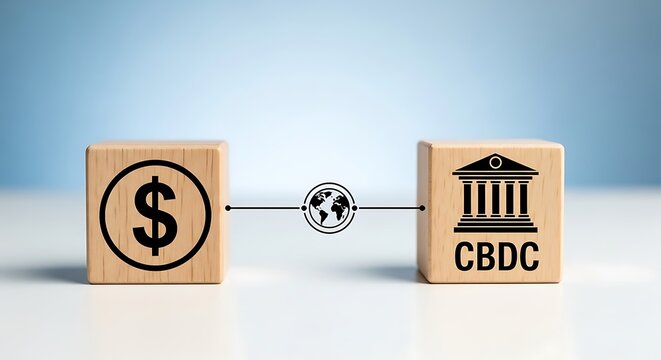 Central bank digital currency cbdc concept with dollar symbol and globe connecting to bank building