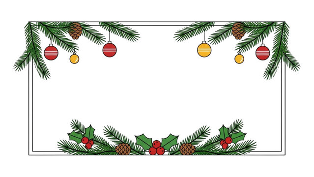 Festive Frame with Evergreen Branches and Holly for Christmas Design