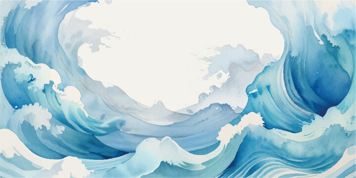 Watercolor painting of ocean waves artistic illustration of sea storm can be used as a background