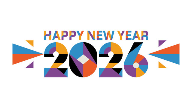 New Year 2026: A vibrant and colorful display of the New Year's date 2026, using bold typography and geometric shapes to create a festive and modern celebration.