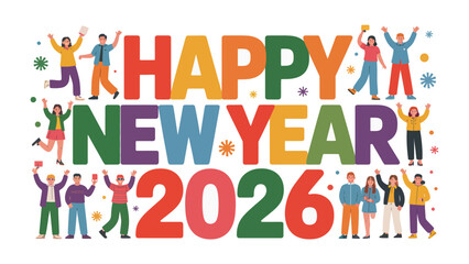 Happy New Year 2026: The New Year's promise is written in vibrant hues. In unity, figures rejoice with arms aloft, symbolizing a future bright with opportunities.