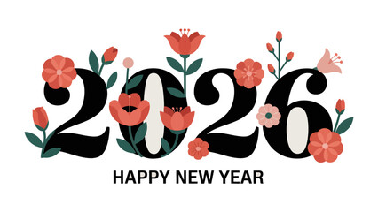 Floral 2026 New Year: An artistic display, the numerals 2026 are adorned with vibrant floral elements, forming a stylish greeting for the New Year, conveying hope and beauty.