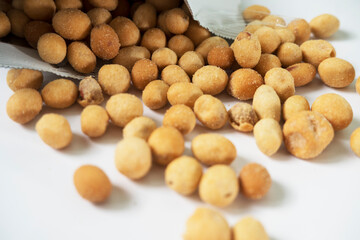 Crunchy Snack Peanuts Falling Out of Package