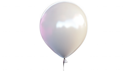 Isolated white balloon with a ribbon against a black background on transparent background