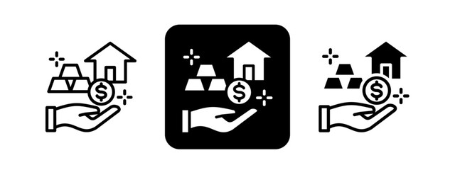 Asset Management Solid color and black line drawing vector illustration set