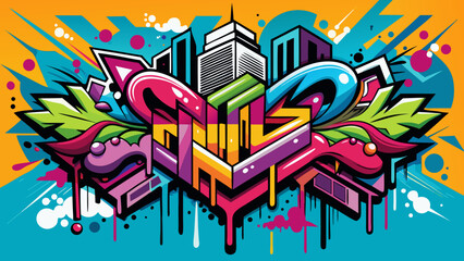Urban pop art vector design, colorful abstract pattern with spray paint textures, hand-drawn graffiti details, bold expressive wall art look