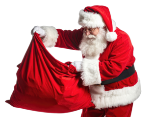Santa Claus holding a large red sack full of gifts