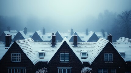 Roofs of houses covered in snow. Illustration on the theme of nature, seasons, and the city.