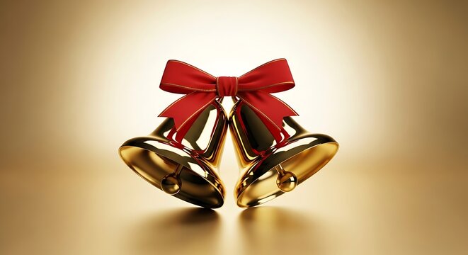 Golden Bells with Red Ribbon on Golden Background Decoration