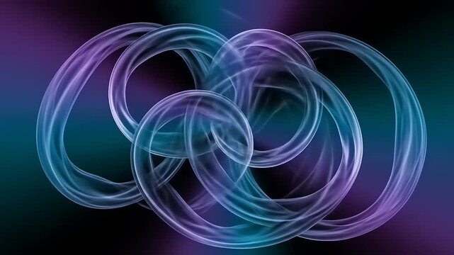 Interlocking luminous rings with blue and purple gradient background