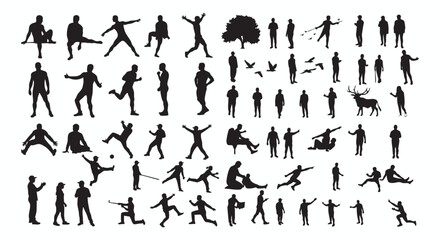 Naklejka premium Silhouette Variety Diverse Group of People and Animals Vector Set for Creative Design Projects, Including Lifestyle and Travel Scenes