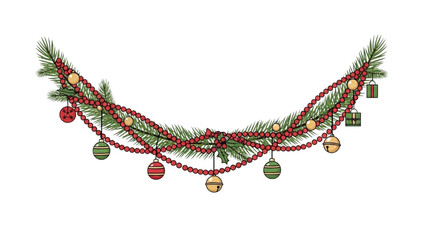 Festive Holiday Garland Decoration with Baubles, Berries, and Pine Needles