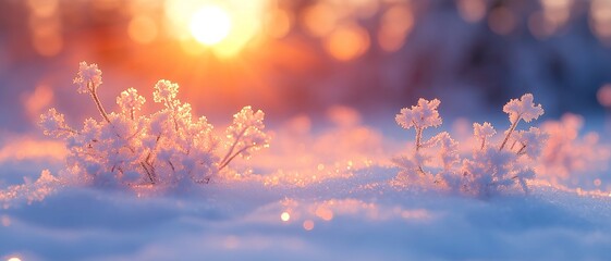 Close-up of frozen flowers covered in cold winter crystals.