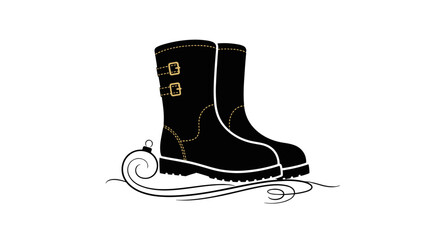 Elegant Boots Illustration: A pair of sleek, black boots stand gracefully, complemented by intricate ornamental flourishes, exuding a sense of refined style and understated luxury.