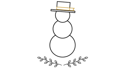 Whimsical Snowman Sketch: A simple and charming line drawing of a snowman, adorned with a hat and decorative foliage below, evoking winter joy and festive cheer.