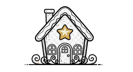 Gingerbread House Illustration: A delightful illustration of a festive gingerbread house, meticulously crafted with intricate icing details and a golden star centerpiece.