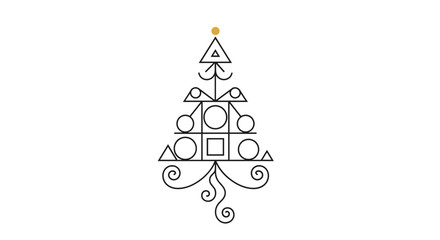 Geometric Christmas tree Illustration: Minimalist holiday graphic, modern seasonal design featuring a stylized geometric Christmas tree with simple shapes and lines, ready to infuse festive spirit.