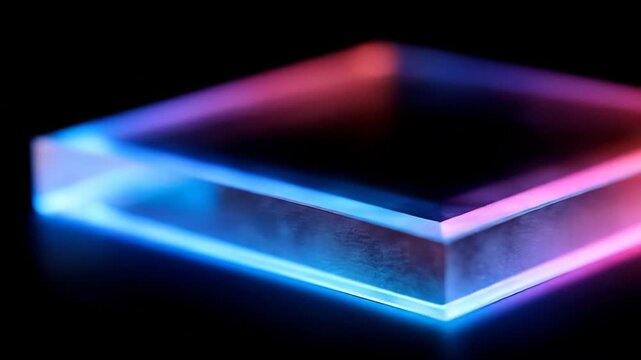Abstract rectangular prism with vibrant neon color illumination